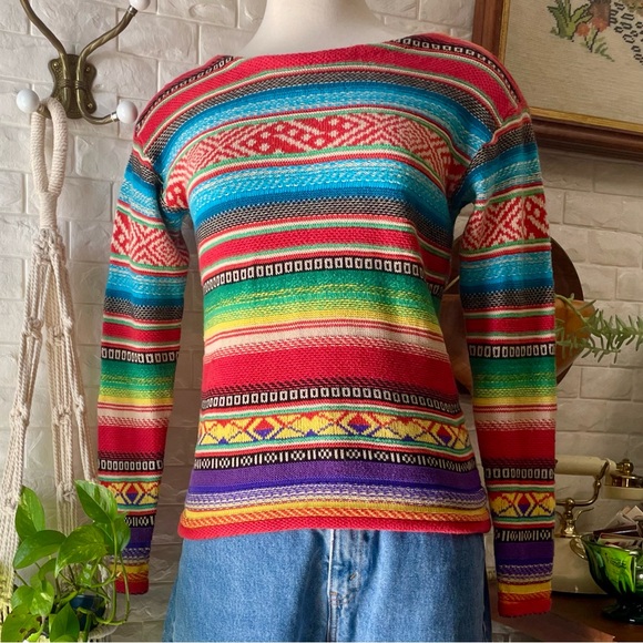 Vintage 1990s LRL Ralph Lauren Colorful Southwestern Western Knit Sweater Small - Picture 14 of 14